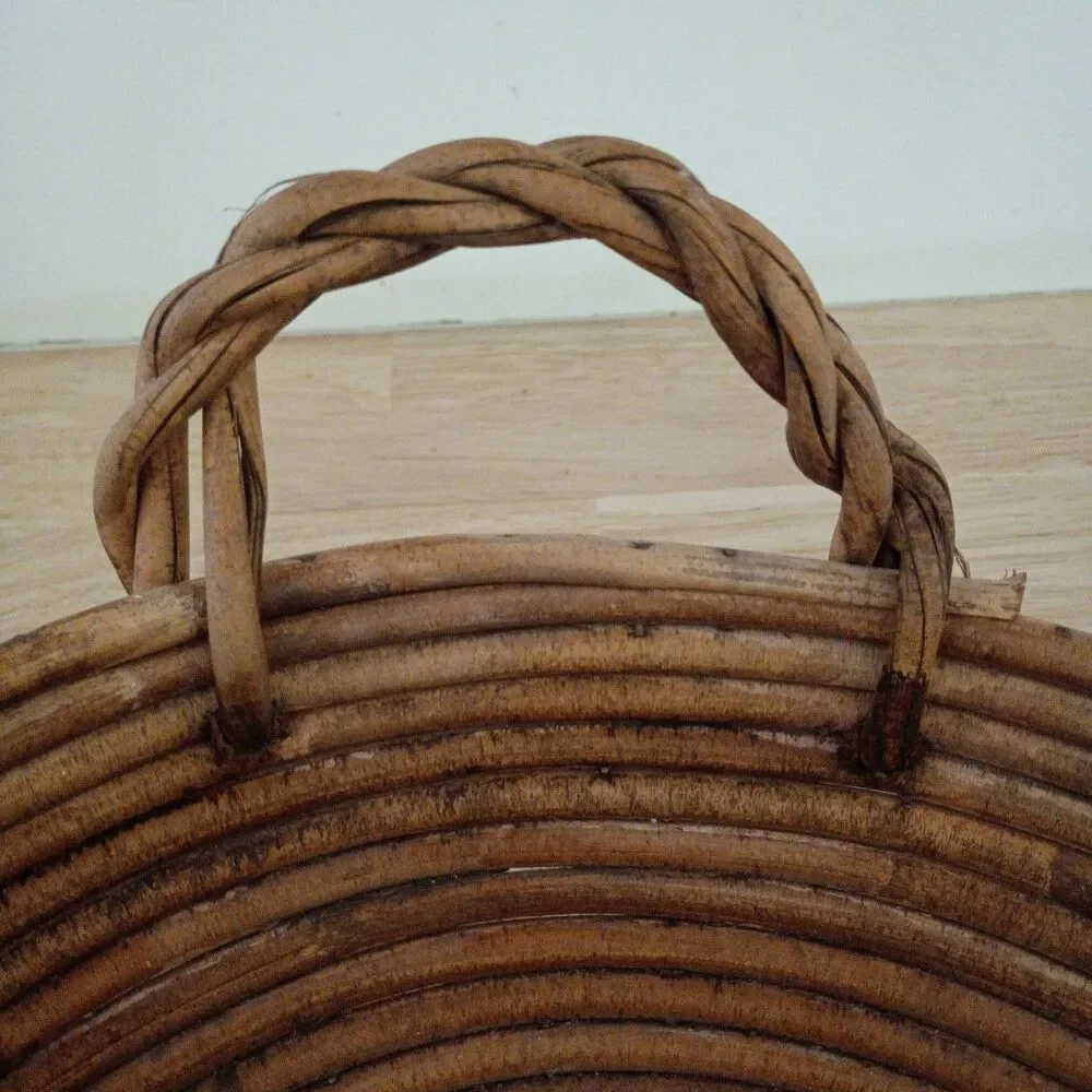 Mid-Century Footed Gabriella Crespi-style Large Pencil Reed Rattan Bowl 14 inch